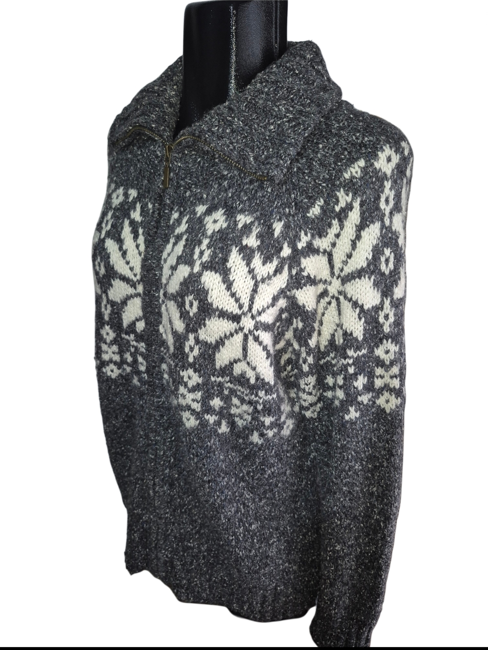 Denver Hayes Charcoal Gray Zip-Up High-Neck Fair Isle Sweater Jacket Size XL - Picture 3 of 6